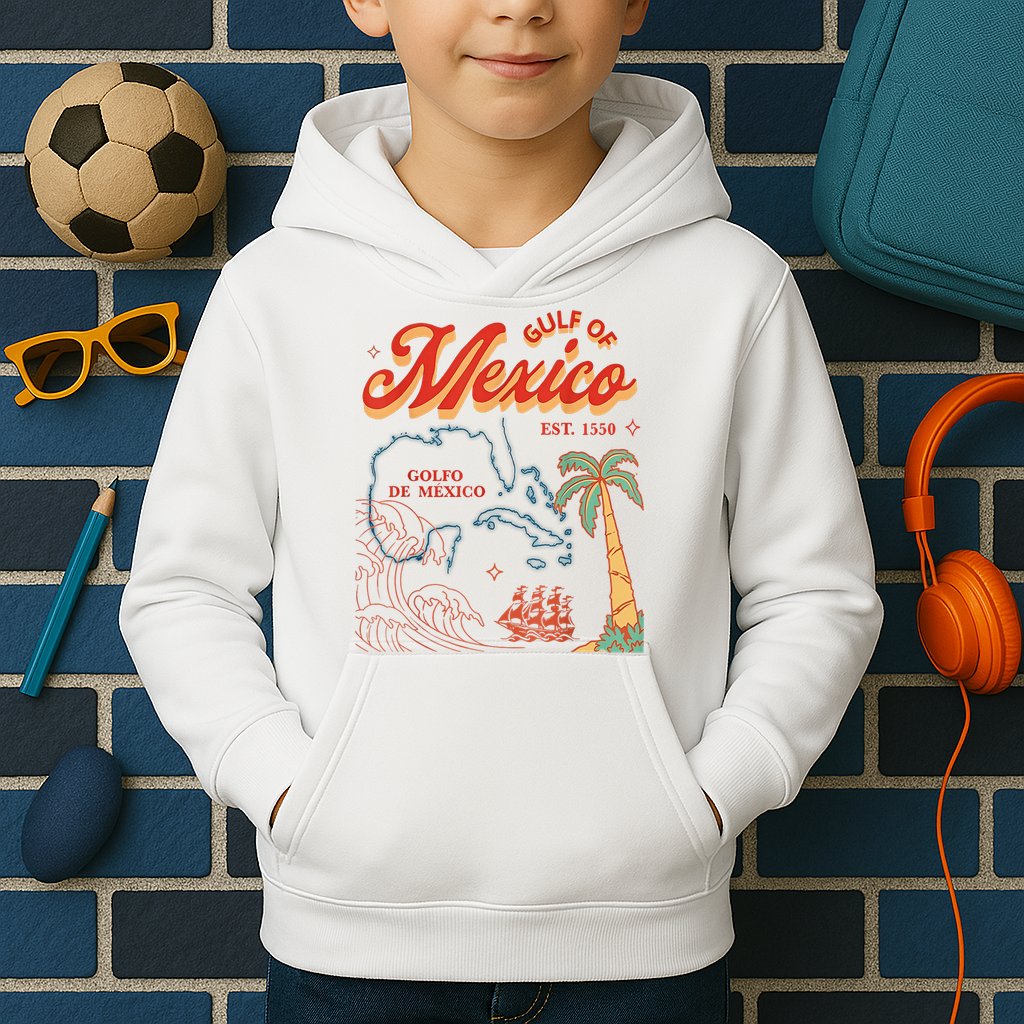 Gulf Of Mexico Est 1550 Retro Vintage Beach Kids Hoodie