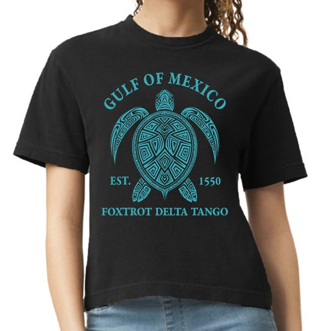 Gulf Of Mexico Turtle Foxtrot Delta Tango EST 1550  Comfort Colors Boxy T-Shirt