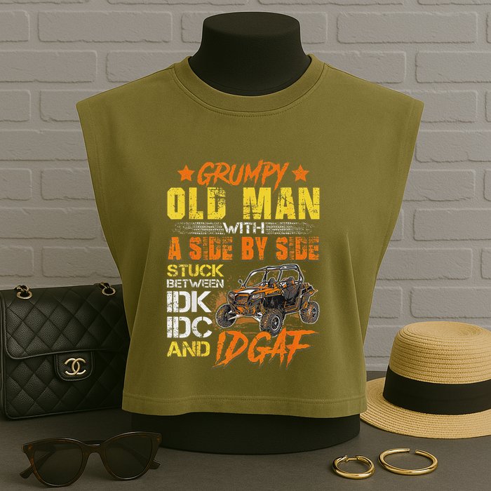 Grumpy Old Man Sxs Utv Side By Side Garment-Dyed Women's Muscle Tee