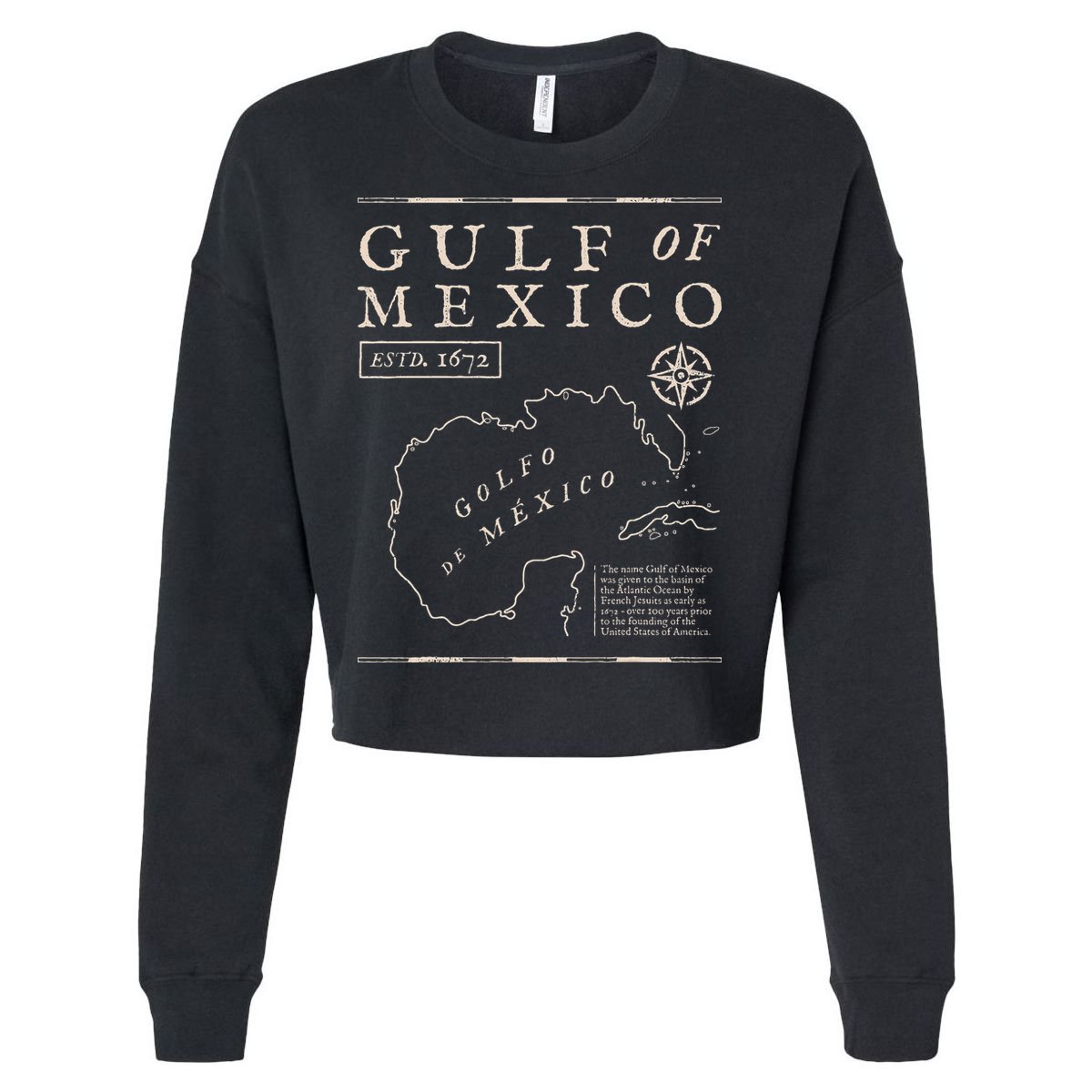 Gulf Of Mexico 1672 Historic Map Cropped Pullover Crew