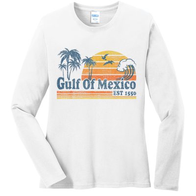 Gulf Of Mexico Est 1550 Retro Vintage Beach Gulf Of Mexico Ladies Long Sleeve Shirt
