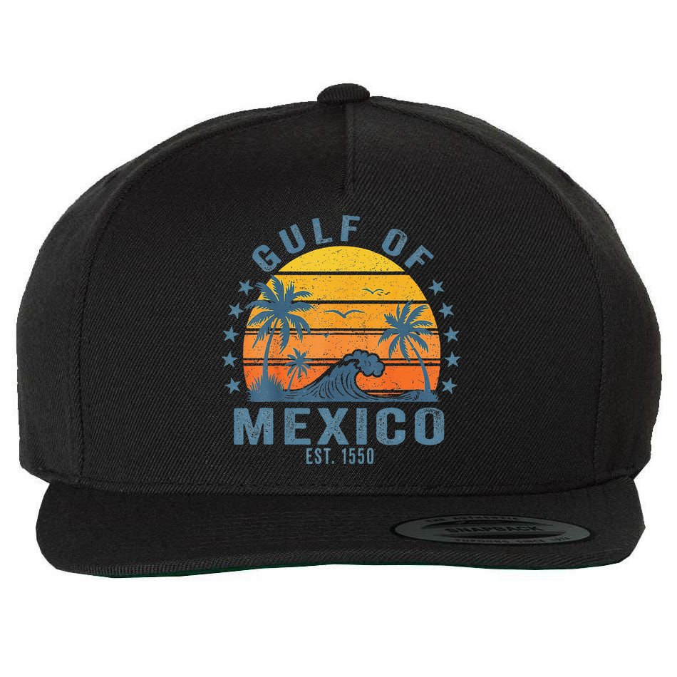 Gulf Of Mexico Est 1550 Retro Vintage Gulf Beach Wool Snapback Cap