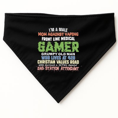Grumpy Old Man Gamer Mom Against Vaping Gamer Who Lives At 420 Christian Values USA-Made Doggie Bandana