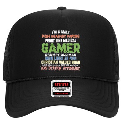 Grumpy Old Man Gamer Mom Against Vaping Gamer Who Lives At 420 Christian Values Trucker Hat