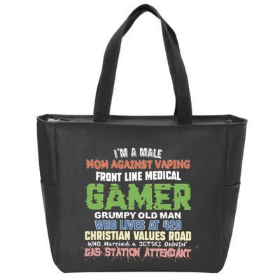 Grumpy Old Man Gamer Mom Against Vaping Gamer Who Lives At 420 Christian Values Zip Tote Bag