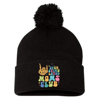 Groovy Overstimulated Moms Club Funny Trendy Mom Pom Pom 12in Knit Beanie