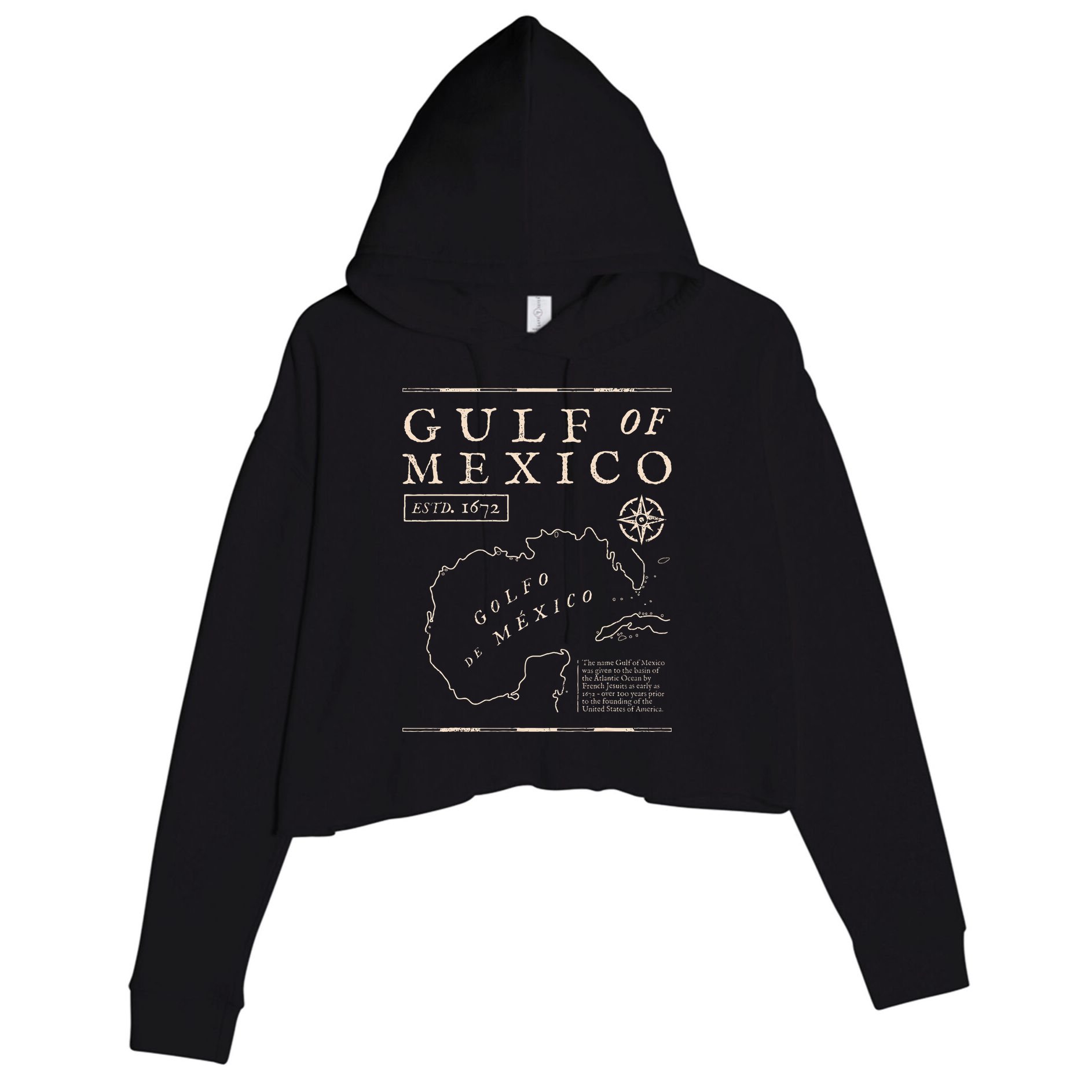 Gulf Of Mexico 1672 Historic Map Crop Fleece Hoodie