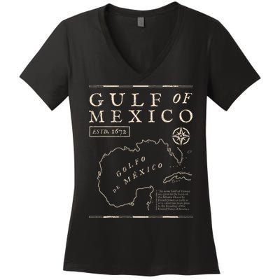 Gulf Of Mexico 1672 Historic Map Women's V-Neck T-Shirt