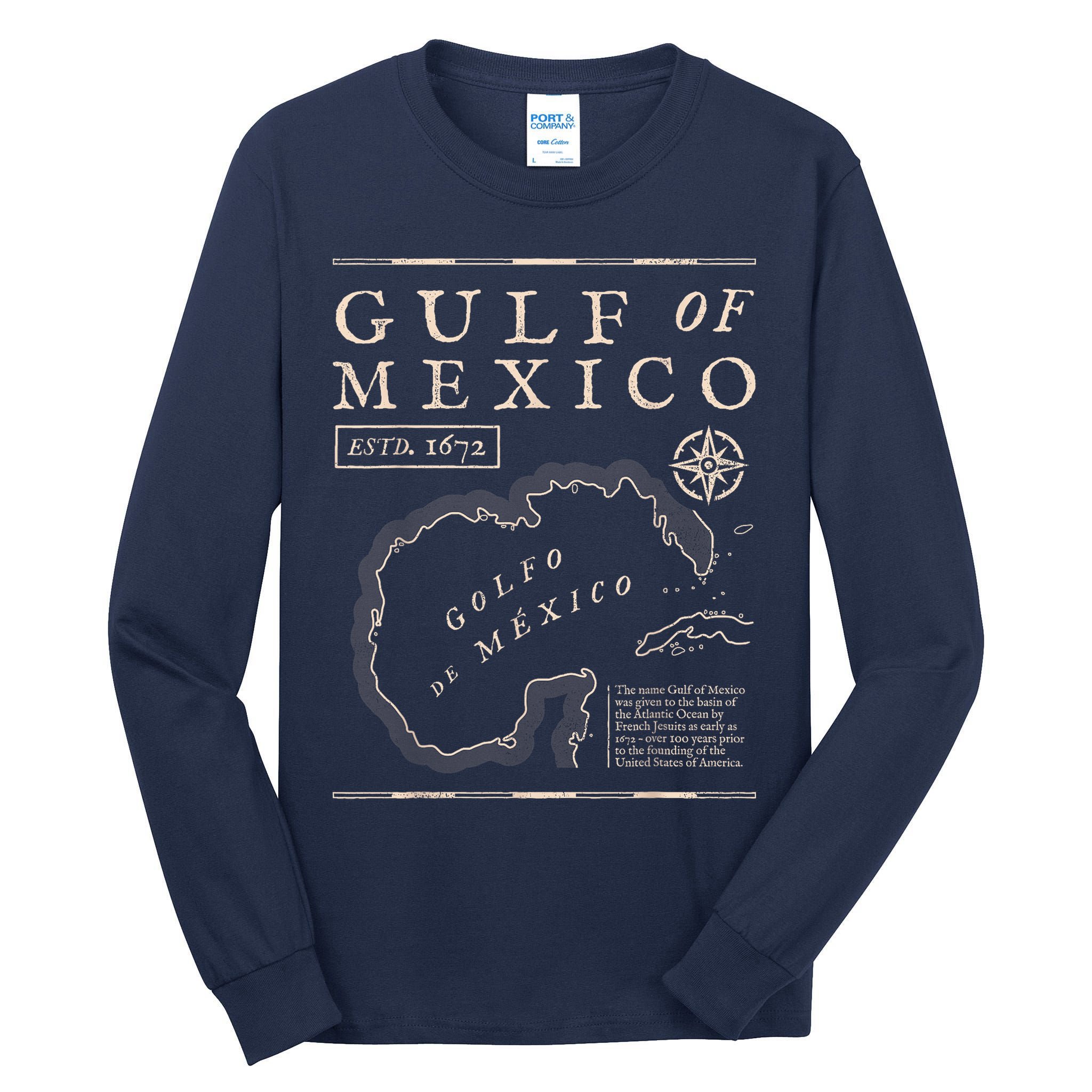 Gulf Of Mexico 1672 Historic Map Tall Long Sleeve T-Shirt