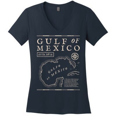 Gulf Of Mexico 1672 Historic Map Women's V-Neck T-Shirt