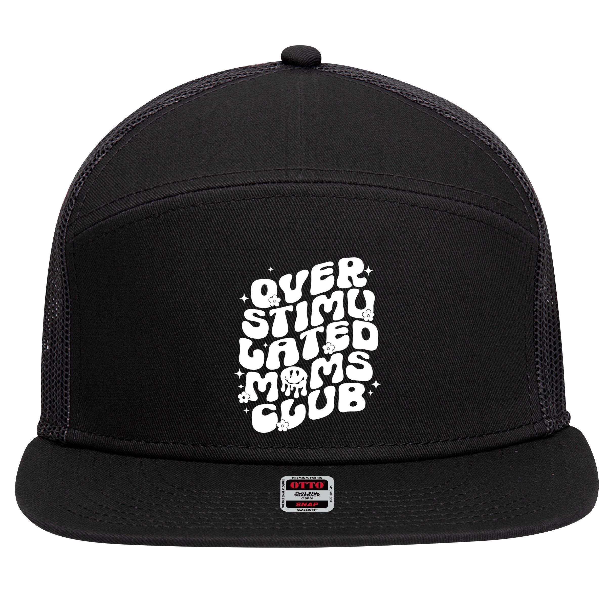 Groovy Overstimulated Moms Club Funny Trendy Mom 7 Panel Mesh Trucker Snapback Hat