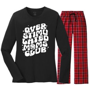 Groovy Overstimulated Moms Club Funny Trendy Mom Women's Long Sleeve Flannel Pajama Set 