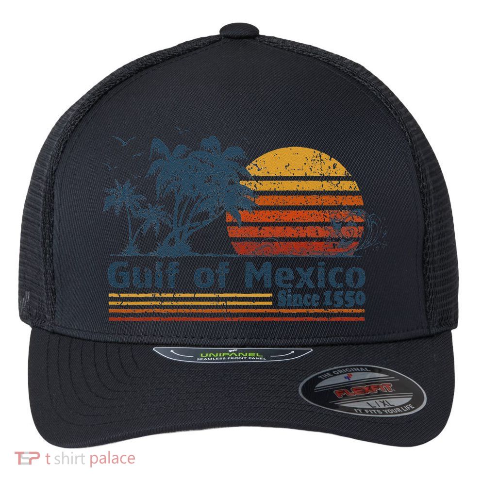 Gulf Of Mexico Est 1550 Retro Vintage Beach Flexfit Unipanel Trucker Cap