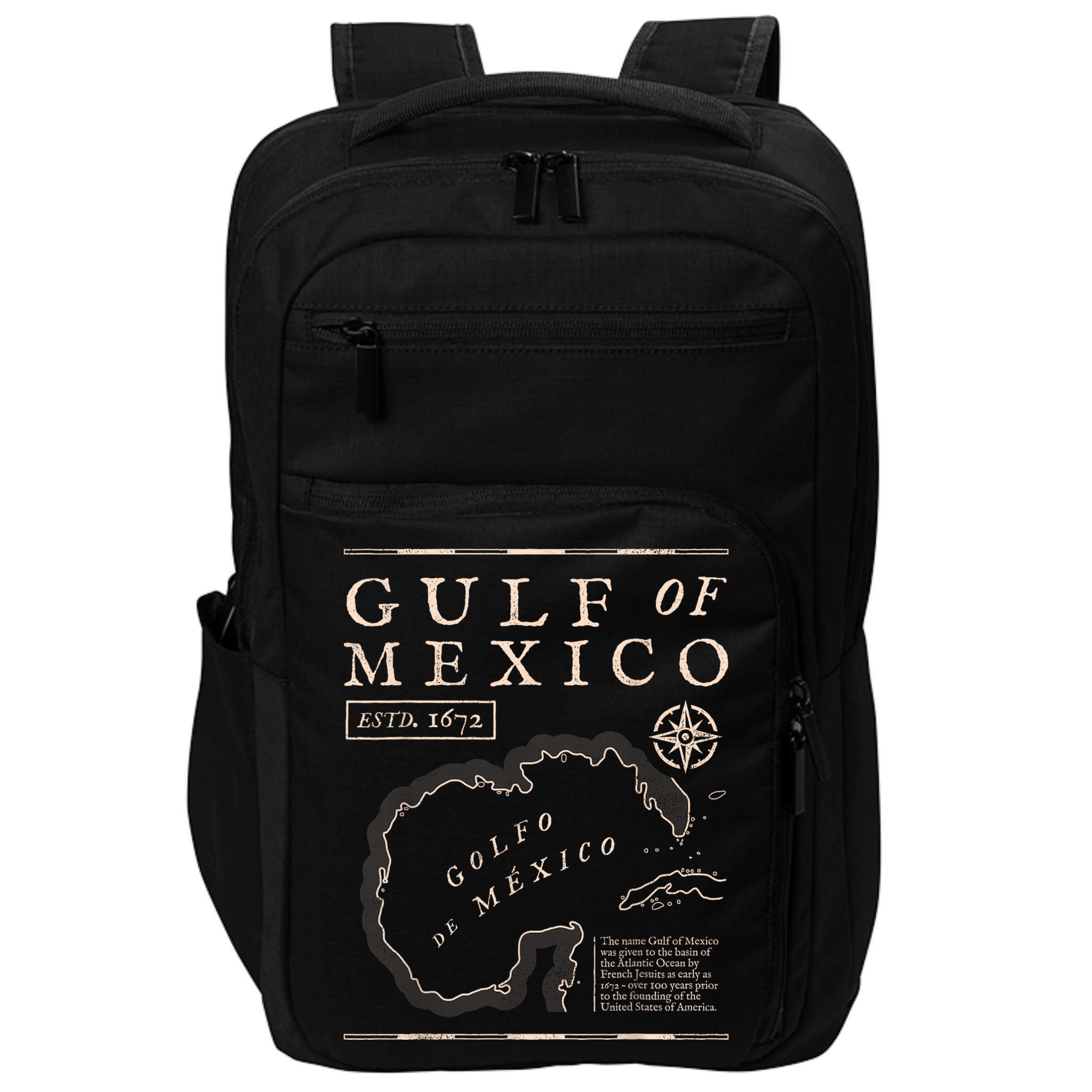 Gulf Of Mexico 1672 Historic Map Impact Tech Backpack