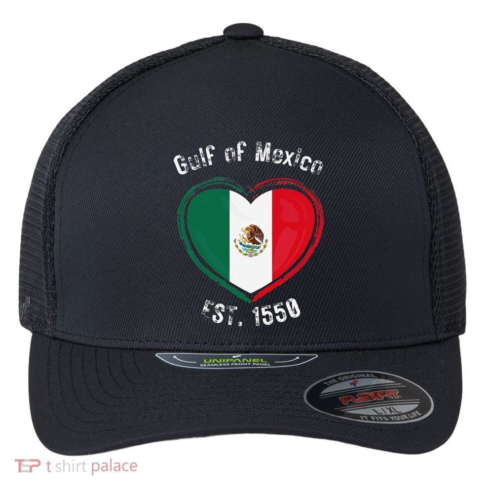 Gulf Of Mexico Written In Distressed Font Mexican Pride Flexfit Unipanel Trucker Cap