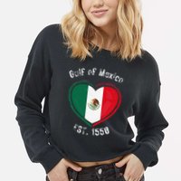 Gulf Of Mexico Written In Distressed Font Mexican Pride Cropped Pullover Crew