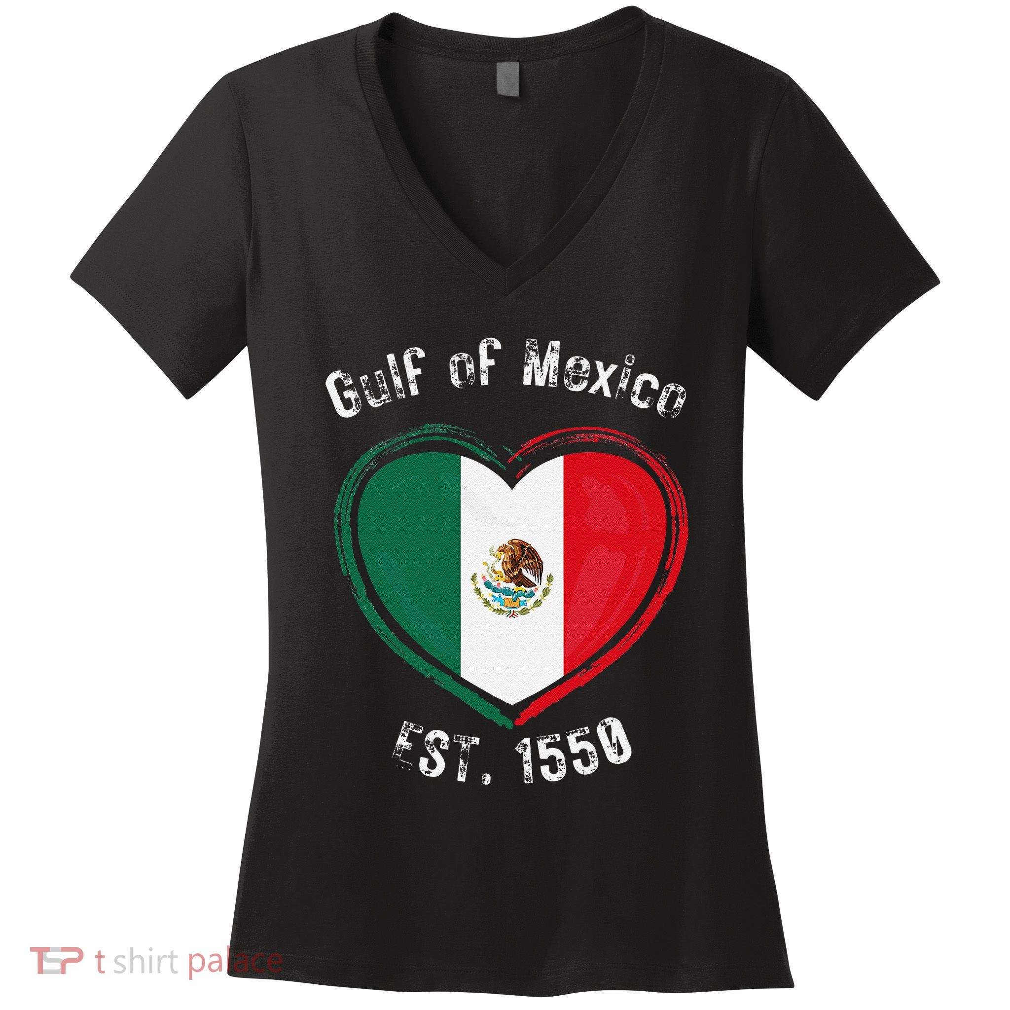 Gulf Of Mexico Written In Distressed Font Mexican Pride Women's V-Neck T-Shirt