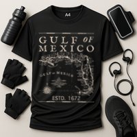 Gulf Of Mexico Since 1672 Historic Map Retro Gulf Beach Cooling Performance Crew T-Shirt