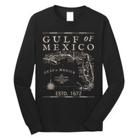 Gulf Of Mexico Since 1672 Historic Map Retro Gulf Beach Long Sleeve Shirt