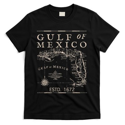 Gulf Of Mexico Since 1672 Historic Map Retro Gulf Beach T-Shirt