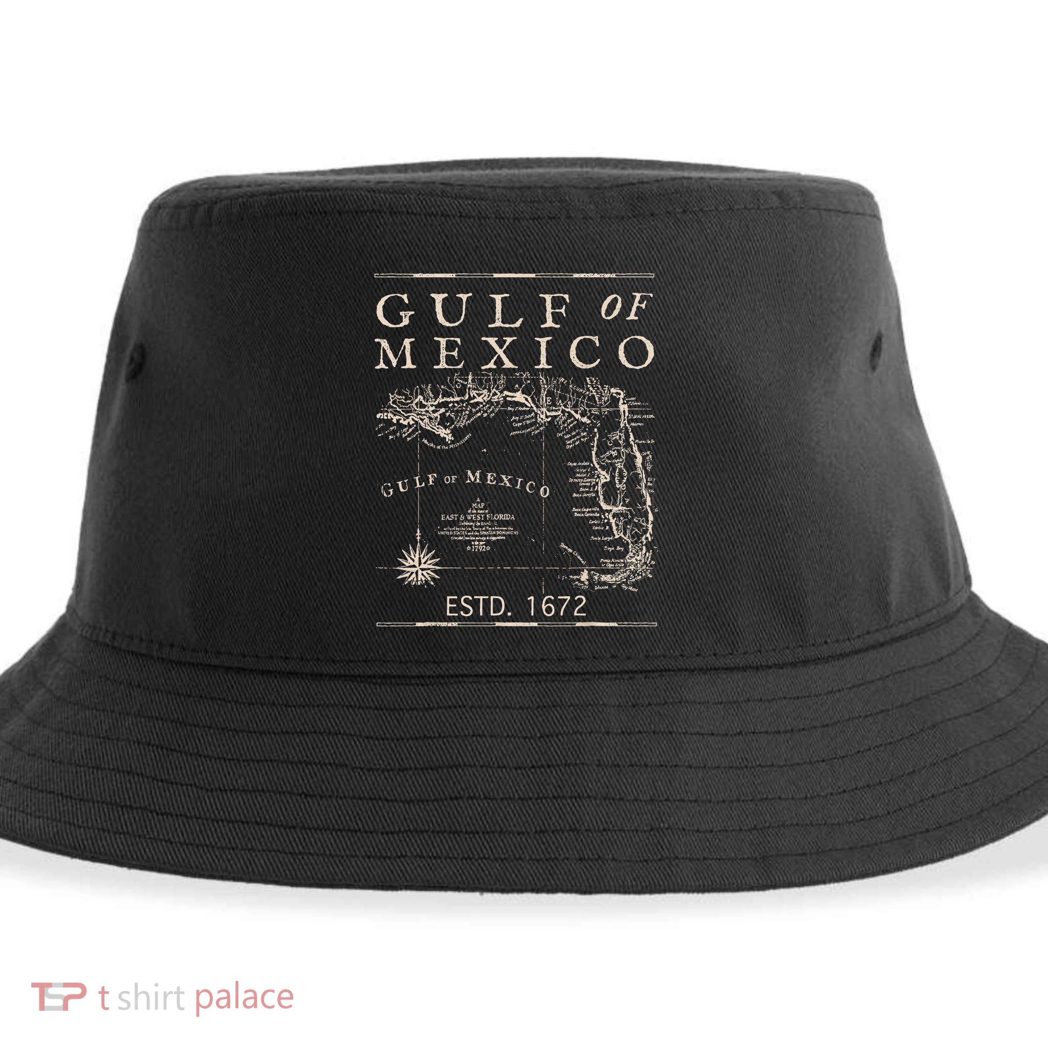 Gulf Of Mexico Since 1672 Historic Map Retro Gulf Beach Sustainable Bucket Hat