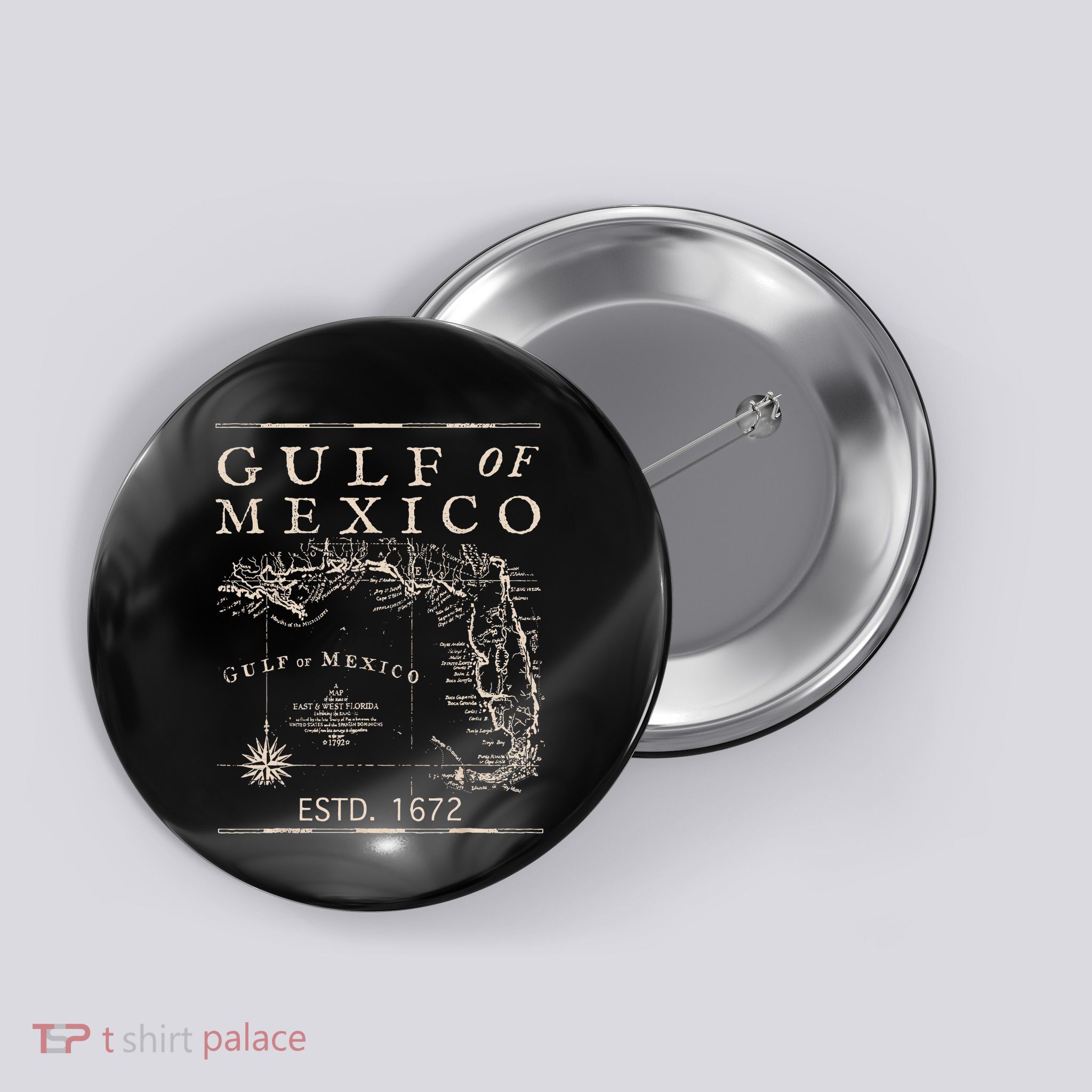 Gulf Of Mexico Since 1672 Historic Map Retro Gulf Beach Button
