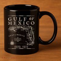 Gulf Of Mexico Since 1672 Historic Map Retro Gulf Beach 11oz C Handle Ceramic Mug