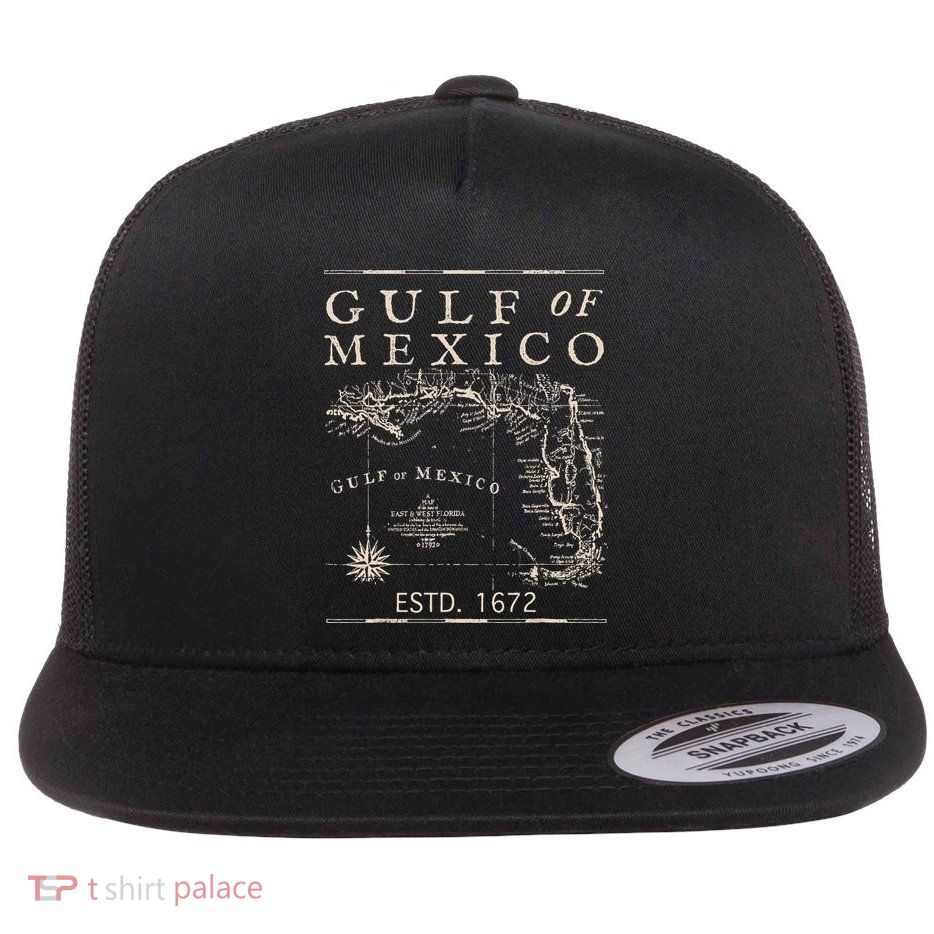 Gulf Of Mexico Since 1672 Historic Map Retro Gulf Beach Flatbill Hat