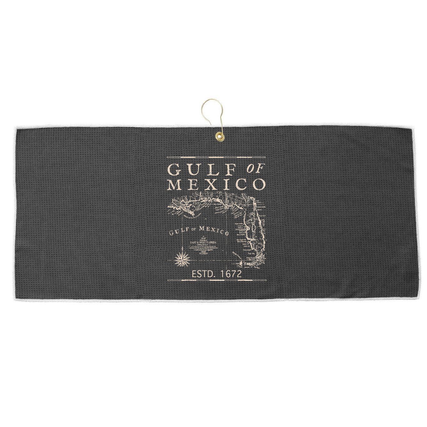 Gulf Of Mexico Since 1672 Historic Map Retro Gulf Beach Large Microfiber Waffle Golf Towel