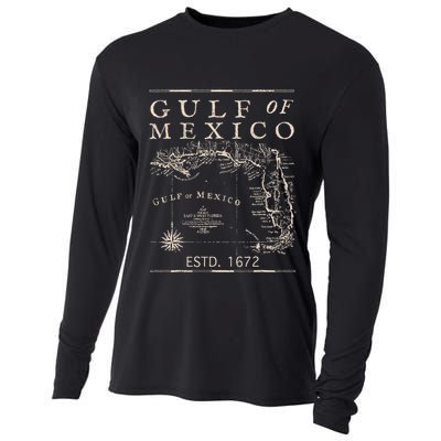 Gulf Of Mexico Since 1672 Historic Map Retro Gulf Beach Cooling Performance Long Sleeve Crew