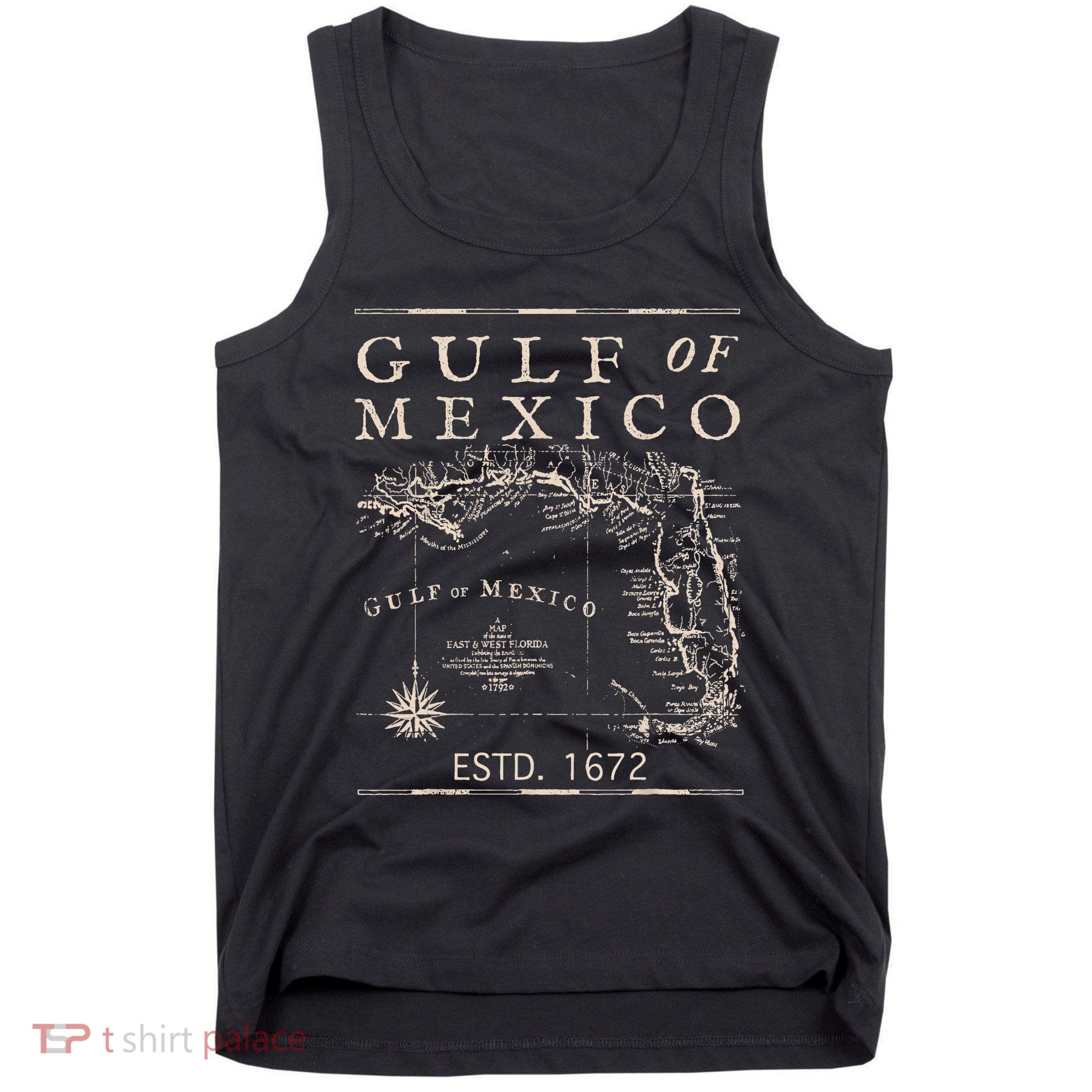 Gulf Of Mexico Since 1672 Historic Map Retro Gulf Beach Tank Top