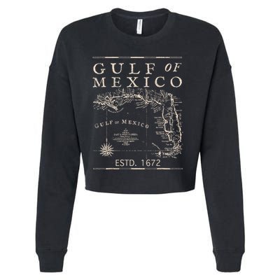 Gulf Of Mexico Since 1672 Historic Map Retro Gulf Beach Cropped Pullover Crew