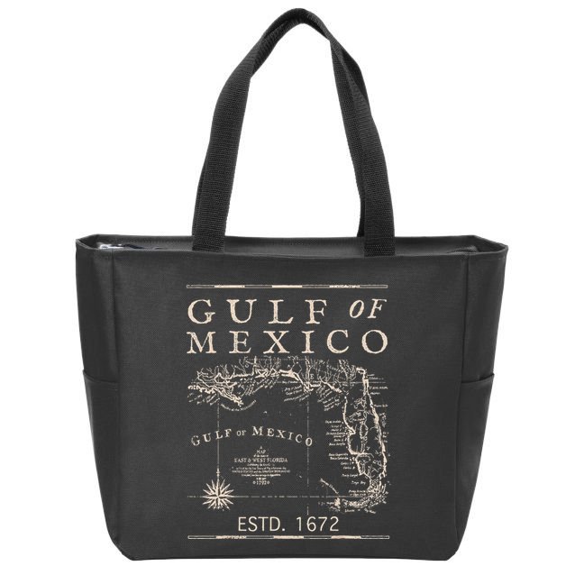 Gulf Of Mexico Since 1672 Historic Map Retro Gulf Beach Zip Tote Bag