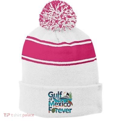 Gulf Of Mexico Forever Marine Wildlife Ocean Conservation Stripe Pom Pom Beanie