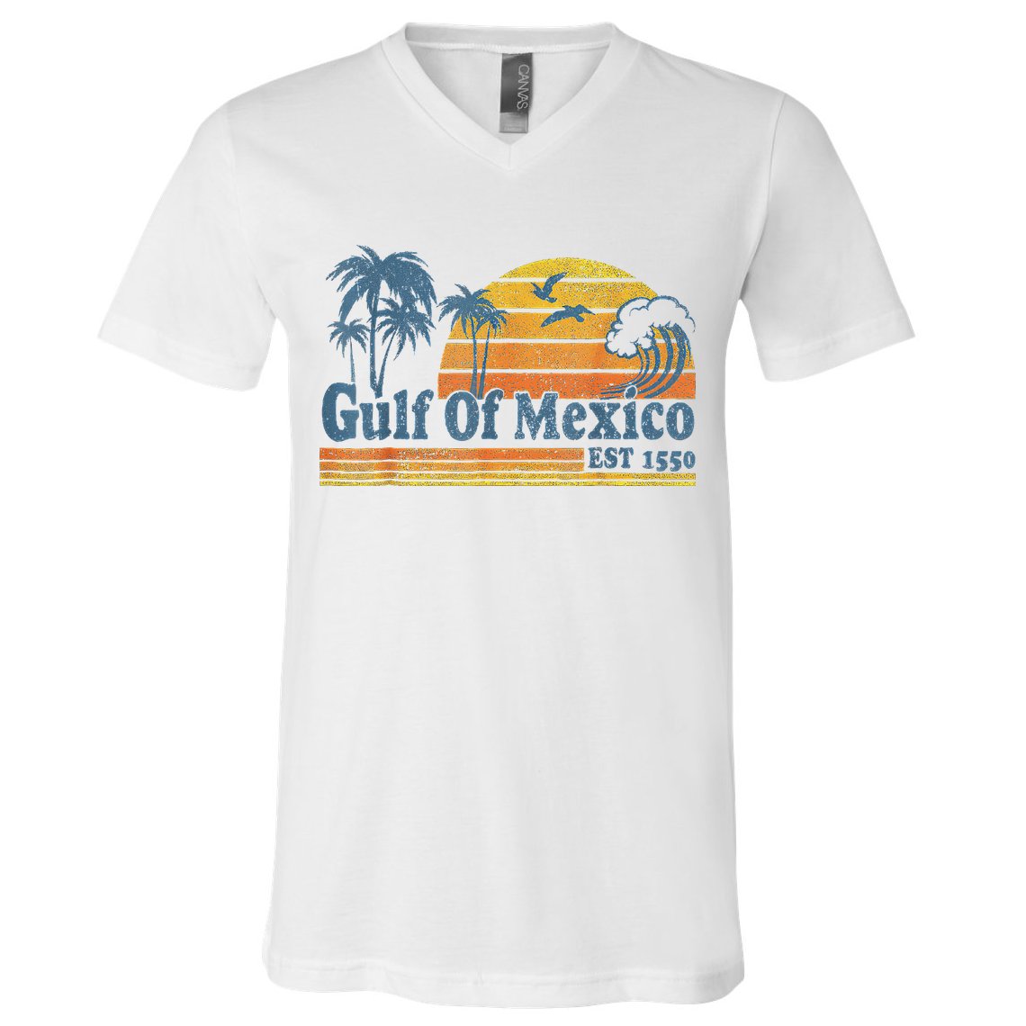 Gulf Of Mexico Est 1550 Retro Vintage Beach Gulf Of Mexico V-Neck T-Shirt