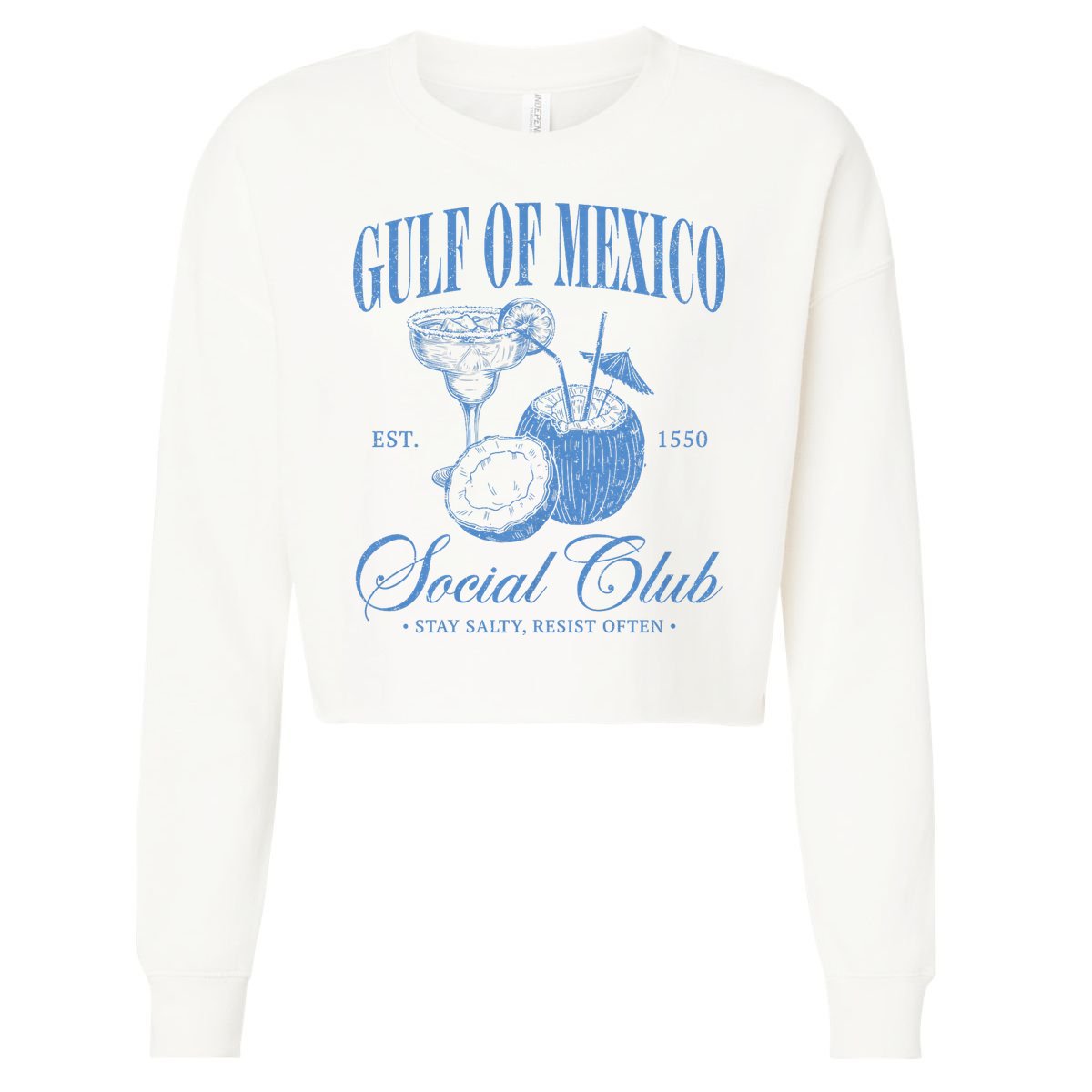 Gulf Of Mexico Vintage Gulf Of Mexico Social Club Est 1550 Cropped Pullover Crew