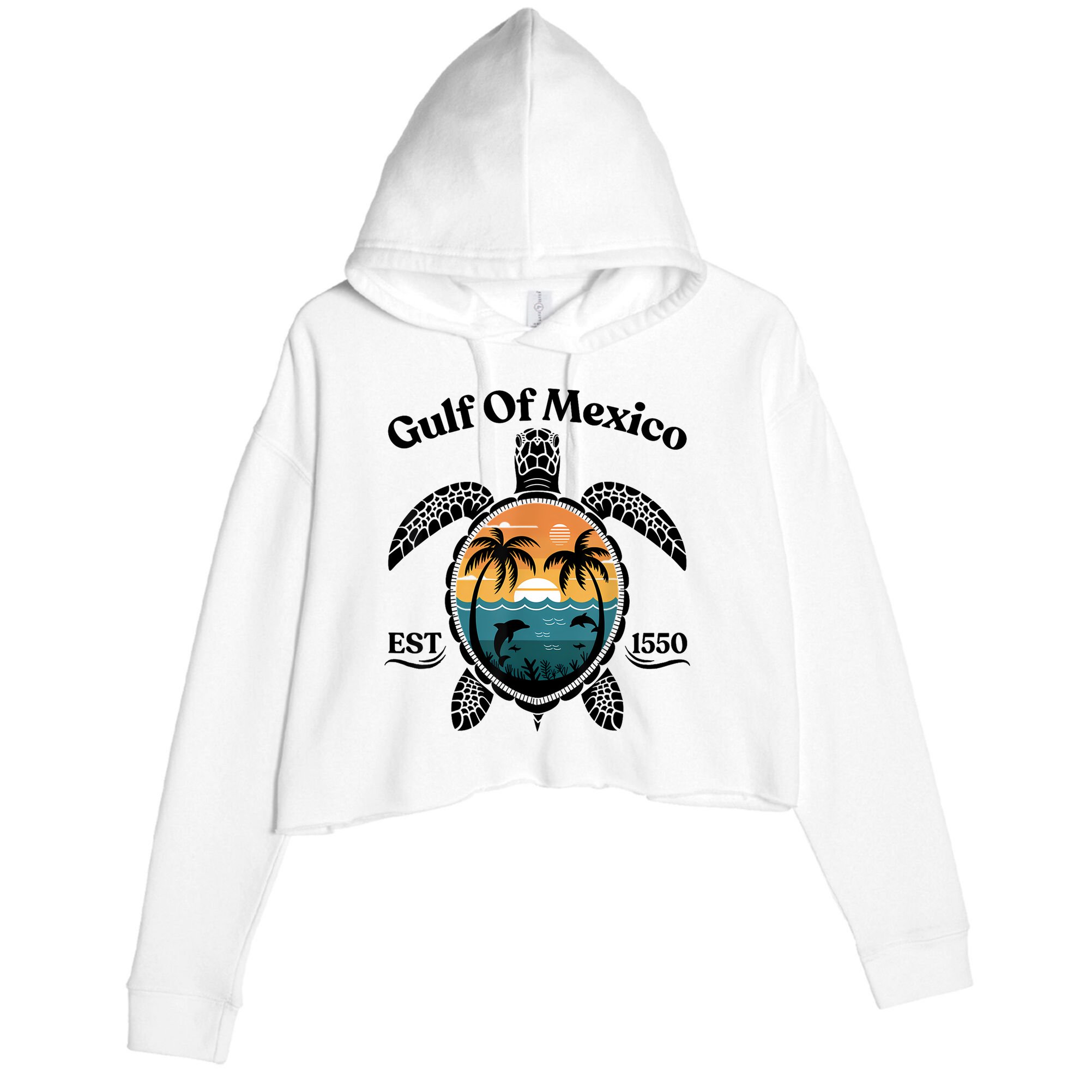 Gulf Of Mexico Turtle Est 1550 Gulf Of Mexico Crop Fleece Hoodie
