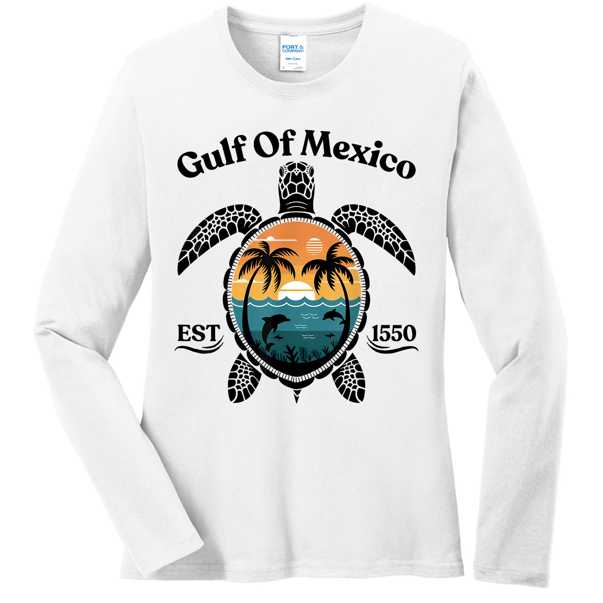 Gulf Of Mexico Turtle Est 1550 Gulf Of Mexico Ladies Long Sleeve Shirt