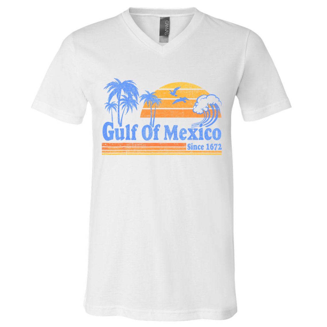 Gulf Of Mexico Since 1672 Retro Vintage Beach V-Neck T-Shirt
