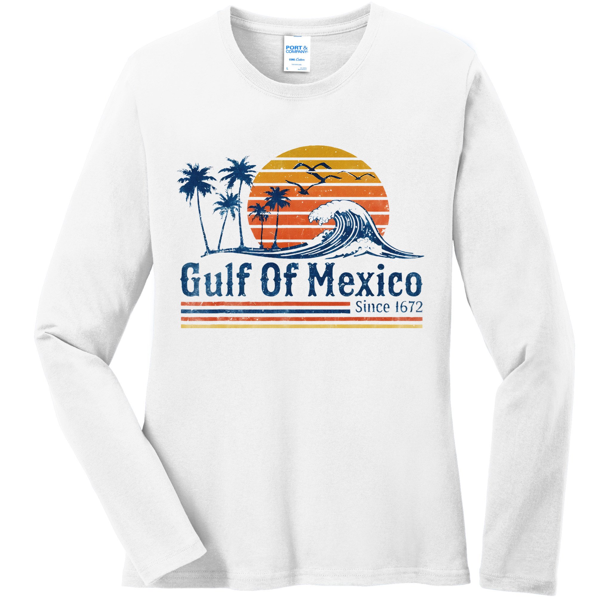Gulf Of Mexico Since 1672 Retro Vintage Beach Ladies Long Sleeve Shirt