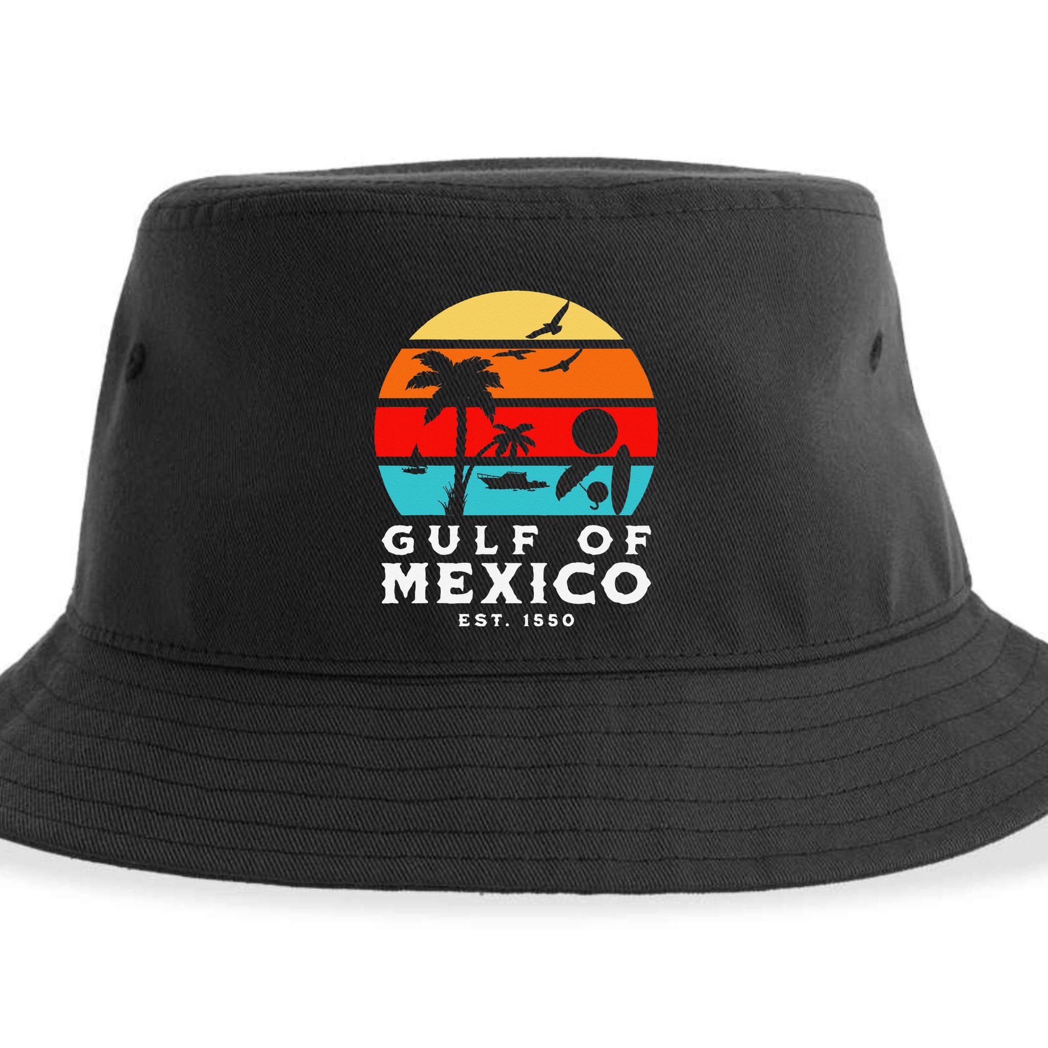 Gulf Of Mexico Est 1550 Retro Vintage Beach 2025 Vacation Sustainable Bucket Hat