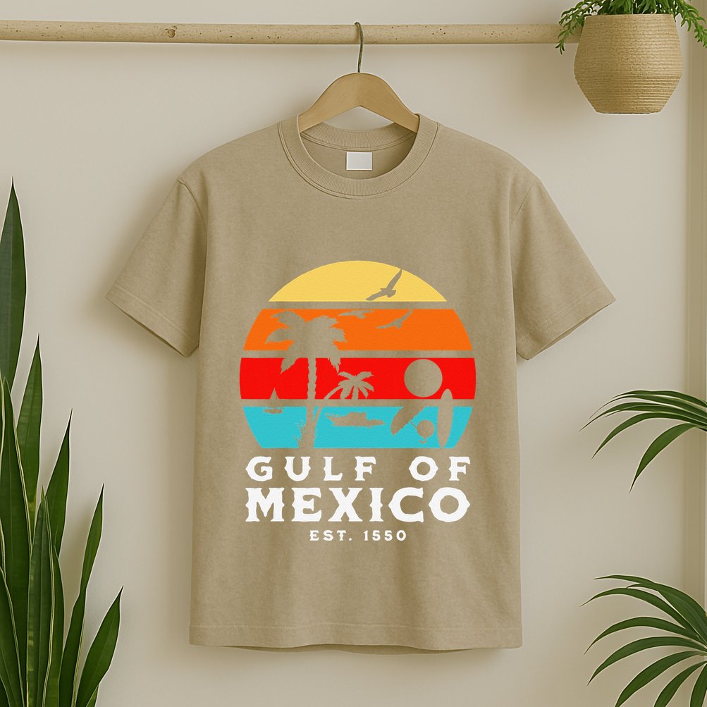 Gulf Of Mexico Est 1550 Retro Vintage Beach 2025 Vacation T-Shirt