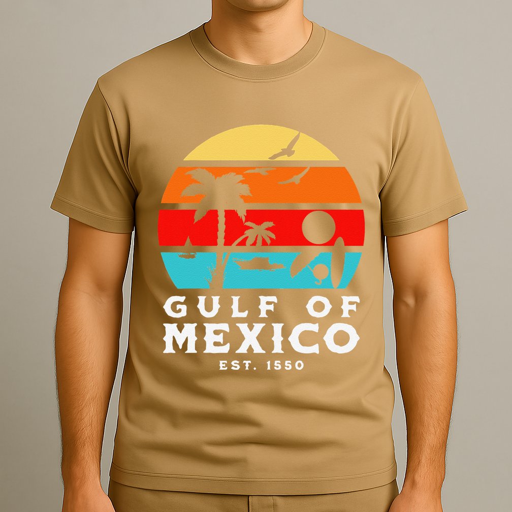 Gulf Of Mexico Est 1550 Retro Vintage Beach 2025 Vacation T-Shirt