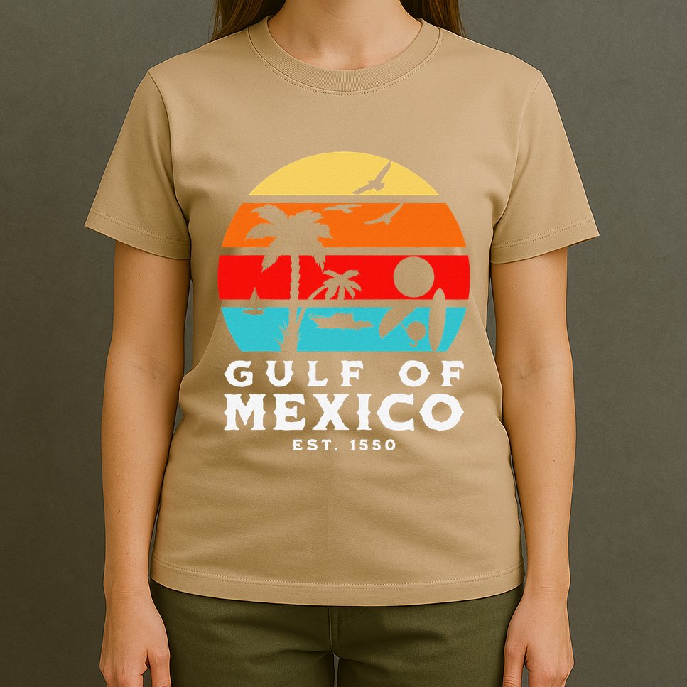 Gulf Of Mexico Est 1550 Retro Vintage Beach 2025 Vacation T-Shirt