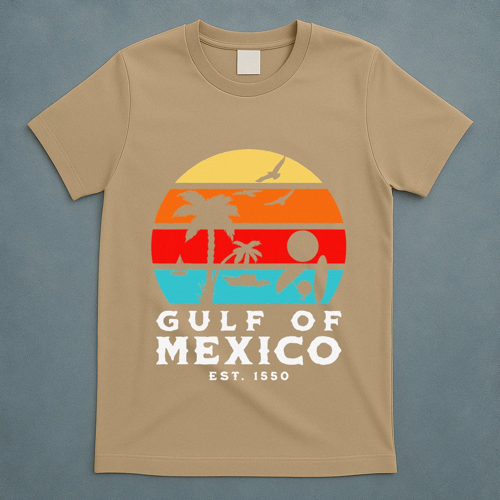Gulf Of Mexico Est 1550 Retro Vintage Beach 2025 Vacation T-Shirt