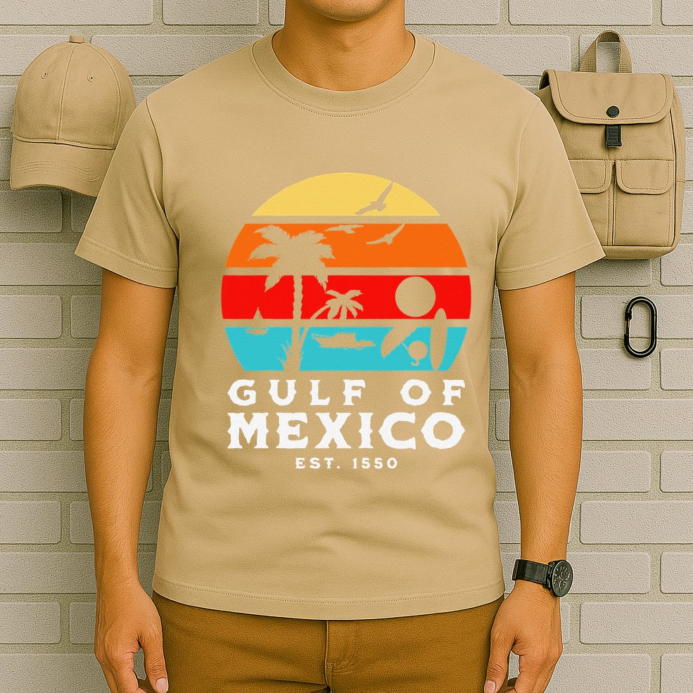 Gulf Of Mexico Est 1550 Retro Vintage Beach 2025 Vacation T-Shirt
