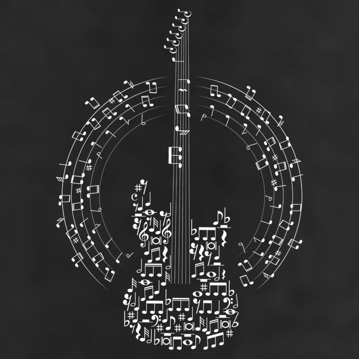 Guitar Of Musical Notes 7 Panel Mesh Trucker Snapback Hat