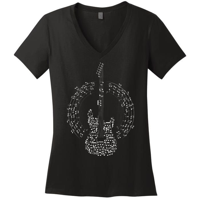 Guitar Of Musical Notes Women's V-Neck T-Shirt