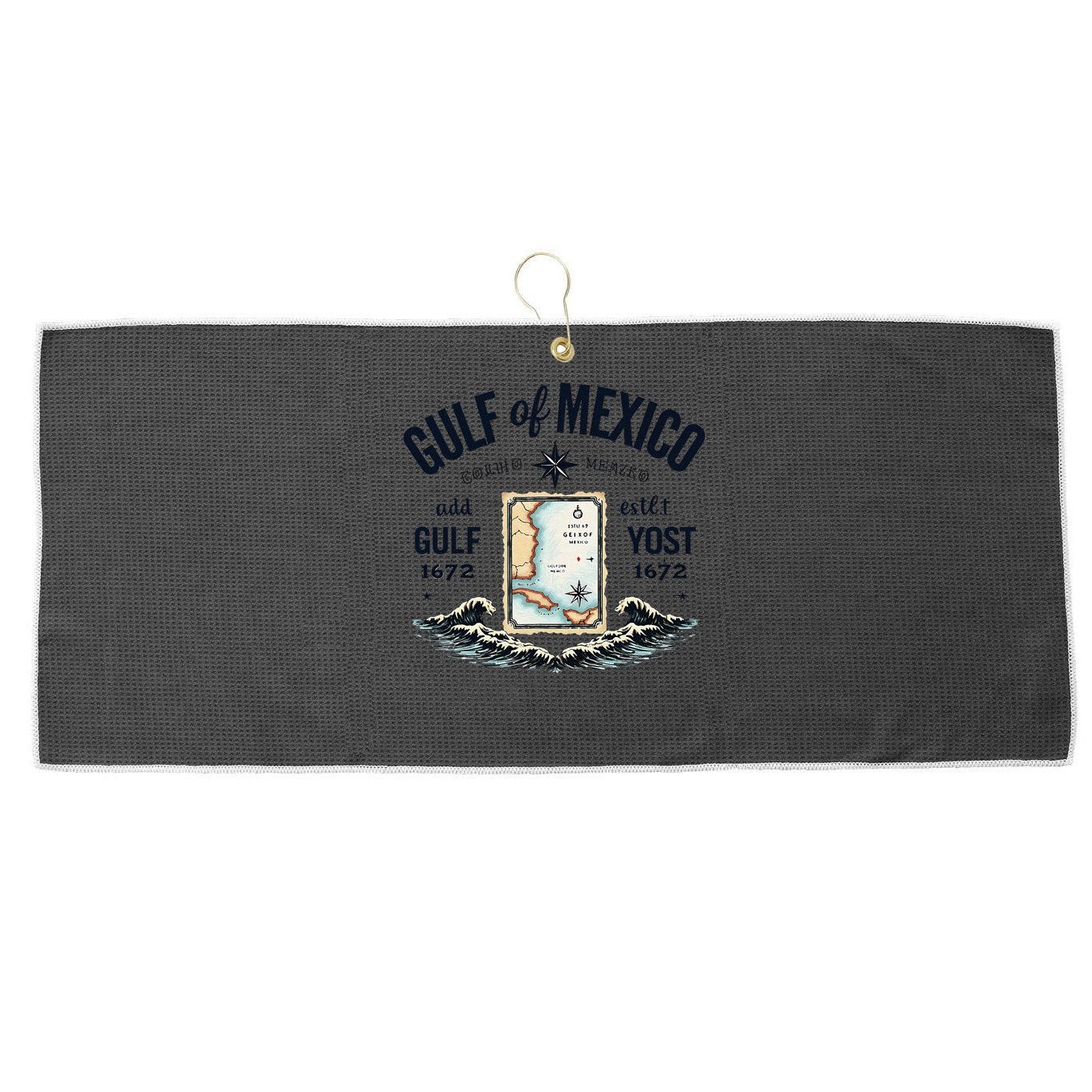 Gulf Of Mexico Since 1672 Historic Map 1672 Funny Tees Large Microfiber Waffle Golf Towel