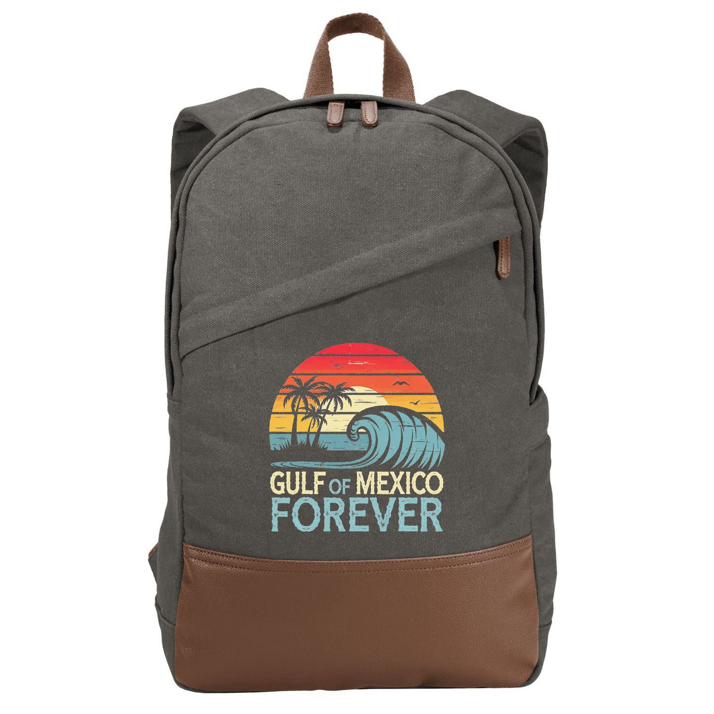 Gulf Of Mexico Forever Wave Surfing Tropical Cotton Canvas Backpack